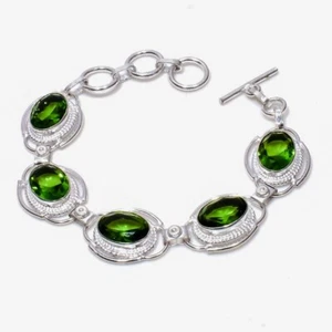 925 Sterling Silver Peridot Gemstone Handmade Jewelry Bracelet Size-7-8" - Picture 1 of 6