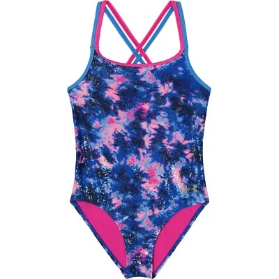 Under Armour Girls Multi Dye One-Piece Swimsuit Photon Blue sz 12 - Image 1 of 4