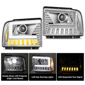 For 2005-2007 Ford F250 F350 F450 Superduty LED DRL Tube Projector Headlight L+R - Picture 1 of 16