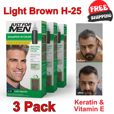 Paquete de 3 champúes de color, color de cabello para hombre con queratina y vitamina E, marrón claro H-25 Foto 1 de 4