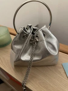 BNWT silver evening bag handbag pouch drawstring chain unusual quirky - Picture 1 of 5