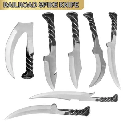ЖЕЛЕЗНОДОРОЖНЫЙ НОЖ С ШИПАМИ РУЧНОЙ КОВКИ - ИНСТРУМЕНТ ДЛЯ КЕМПИНГА У ВЫЖИВШЕГО У КАМИНА С ФУТЛЯРОМ - Изображение 1 из 2