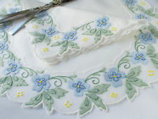 Blue Flowers Vintage Madeira Embroidery Placemat Setting for 6