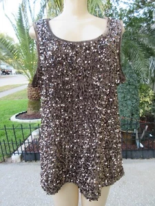 Nina Leonard Velvet Sequin Tank Top Brown Size M Sleeveless Pullover NWT - Picture 1 of 6