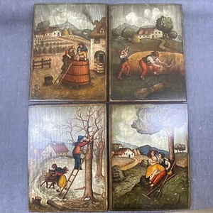 Antiqua Italia Four Seasons Vintage Set of 4 Wood Plates Folk Art Countryside - Picture 1 of 15