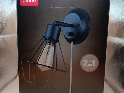 Globe Verdun APARAZÓN DE PARED Negro Mate Enchufable o Cableado 6' Cable Transparente 65291 NUEVO Foto 1 de 4