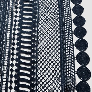 Navy Blue Bohemean Lace Fabric 47" Wide, Double Border Guipure Lace with trim - Picture 1 of 7
