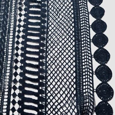 Navy Blue Bohemean Lace Fabric 47" Wide, Double Border Guipure Lace with trim - Image 1 of 4