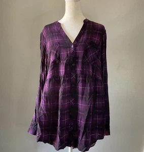 Camisa para mujer Torrid púrpura a cuadros con botones - talla 00 - Imagen 1 de 3