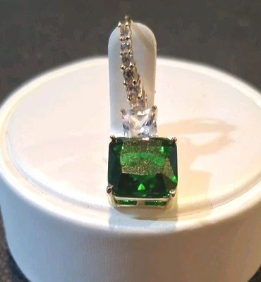 Han Kou Dainty Earrings Made in Korea Square Emerald Green W/ Zirconia Accents - Image 1 of 3
