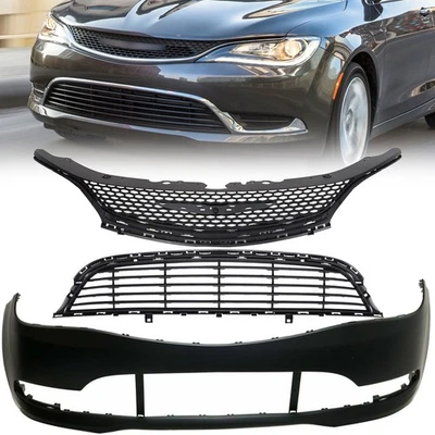 New Front Bumper Cover Upper & Lower Grille For 2015-2017 Chrysler 200 4-Door V6 Foto 1 de 4