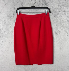 Vintage 90s Minimalist Wool Tailored Midi Pencil Skirt Small Red Office Workwear - Picture 1 of 7
