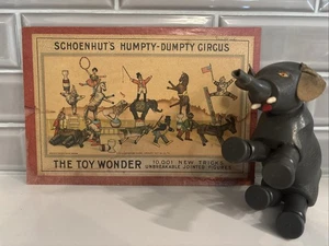 ANTIKER SCHOENHUT 1903 HUMPTY DUMPTY ZIRKUSELEFANT 9” X 6” & BOX TOP - Bild 1 von 12
