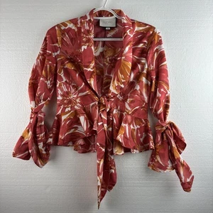 Alexis Floral Tie Front Peplum Blouse XS Red Orange Resort Cruise Boho Romantic - Picture 1 of 11