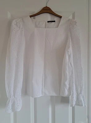 White M&S LIMITED EDITION cotton blouse Broderie Anglaise Sleeves Size UK 18 - Image 1 of 4