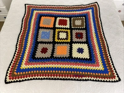 Handmade Crochet Granny Squares Acrylic Lap Blanket Small Throw Rug 100cm - Image 1 of 4