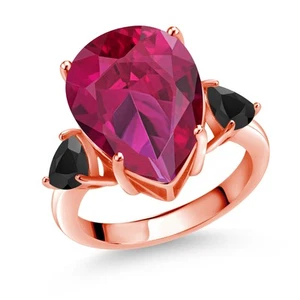18K Rose Gold Plated Silver Created Ruby and Onyx  Ring For Women (10.34 Cttw, - Picture 1 of 5