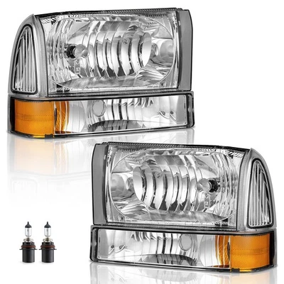 For 1999-2004 Ford F250 F350 F450 Super Duty Excursion Chrome Headlights Pair - Image 1 of 4