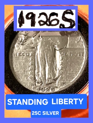 🪙 1926-S | 25c | Cuarto de plata STANDING LIBERTY | ~ Detalles en muy buen estado 🇺🇸  Foto 1 de 4
