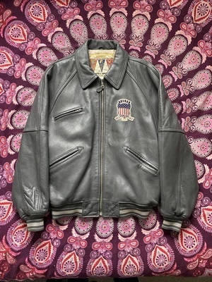 Avirex USA Vintage Leather Bomber Jacket Varsity Sports Spell Out Hip Hop 90s - Image 1 of 4