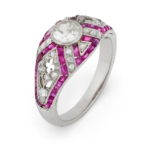 Französischer Belle Époque 0,60 Karat Alt Europäischer Schliff Diamant Platin Kuppelring - Bild 1 von 7