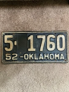 1952 Oklahoma License Plate - 5 1760 - Nice! - Picture 1 of 2