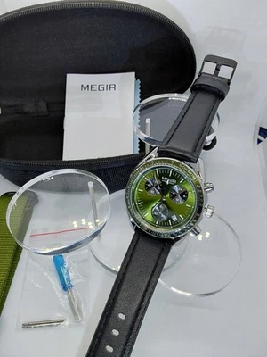 Reloj Hombre Cuarzo Cronógrafo Verde Por Megir ref 2247 Foto 1 de 4