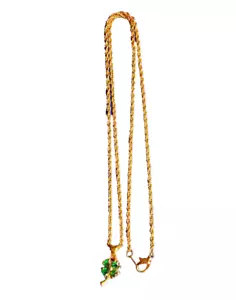 NECKLACE St Patrick Vintage 18KT GP 4 LEAF CLOVER Rhinestones Holiday Jewelry - Picture 1 of 4