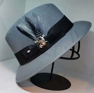 Mens Oxford Gray Skull  Raiders center crease Lowrider  hat fedora Derby  - Picture 1 of 3