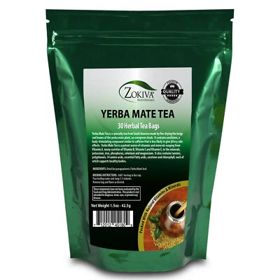 Yerba Mate Tea Bags (30 Premium Bags) 100% Pure - All-Natural Premium Herbal Tea - Image 1 of 4