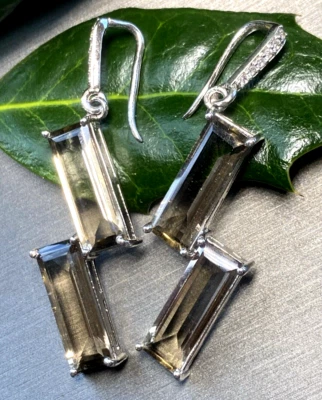 Винтажные серьги недвижимости ювелирных изделий подержанный дымчатый кварц драгоценный камень необычный ассиметричный XL - Изображение 1 из 4