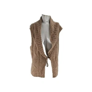 Tesori Women's Sweater Large Tan Pure Cashmere Cable Knit Belted Cardigan - Picture 1 of 8