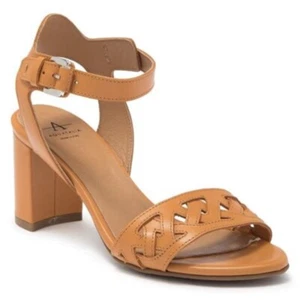 Aquatalia Samara Block Heels Sandal Brown Leather Women's Size 9 New Without Box - Picture 1 of 22