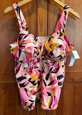NWT $66 Raisins Curve Plus Size 16W Rimini Tankini Swim top Pink Black - Image 1 of 4