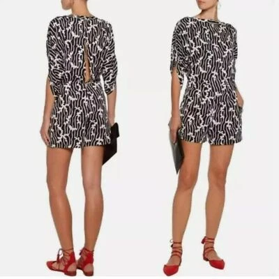 DVF Diane von Furstenberg Women's Soleil Printed Romper in Black & White Size 6 - Изображение 1 из 4