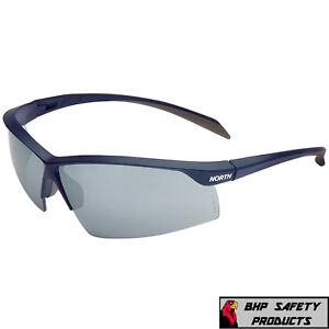 NORTH BY HONEYWELL RELENTLESS SAFETY GLASSES NAVY FRAME SILVER MIRROR LENS A1203
