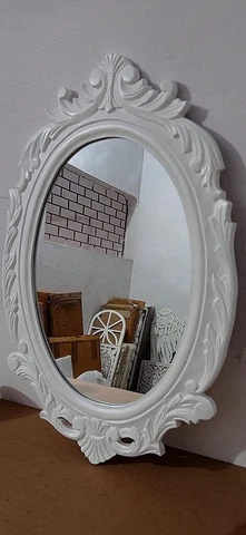 Vintage wooden Mirror / Hand carved Antique White 24X16 Inches Cover