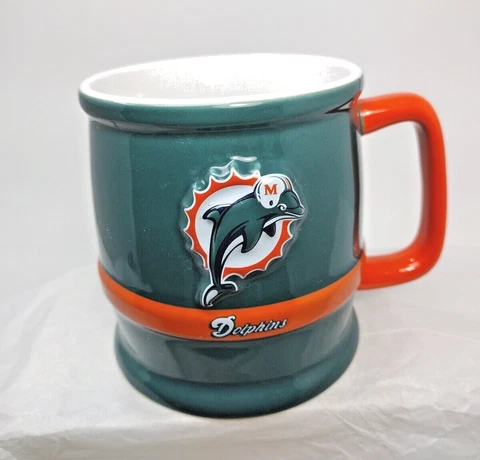 VTG 1997 Officially Licensed Miami Dolphins Coffee Mug Tankard 16oz Team Colors Cover
