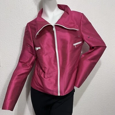 Vtg Carlisle Pink Chopped/motorcycle Jacket 10 Zip Up Soft Shell Cinch Toggles - Image 1 of 4