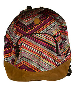 Roxy Women’s Backpack Surfer Beach Tribal Aztec Pattern Purple Brown Bag