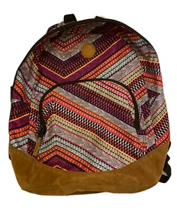 Roxy Women’s Backpack Surfer Beach Tribal Aztec Pattern Purple Brown Bag - Picture 1 of 12