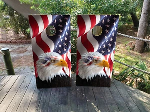 IMPERMEABLE Y A PRUEBA DE DECOLORACIÓN Cornhole Board Wraps / Bandera de EE. UU. American Eagle - Imagen 1 de 9