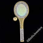Vintage 18k TT Gold 11.60ctw Large Opal Diamond Tennis Racket Brooch Pin Pendant
