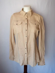 Jakett...etc. Washable Leather Shacket Perforated Snap Jacket Nude Ecru M - Picture 1 of 7