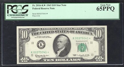 FR.2016-K* 1963 $10 *STAR* FRN FEDERAL RESERVE NOTE DALLAS,TX PCGS GEM UNC-65PPQ - Image 1 of 2