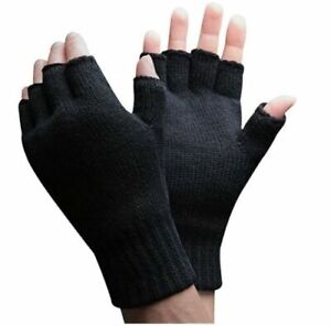 Fingerless Gloves Black  Mens Womens Woolly Unisex Half Finger Magic One Size 