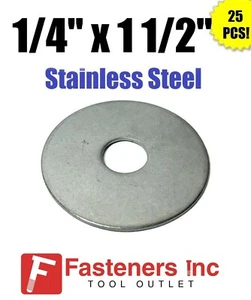 (Qty 25) 1/4" x 1-1/2" OD Stainless Steel Fender Washers Type 304  - Picture 1 of 6