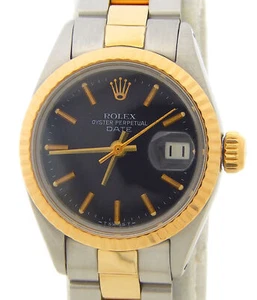 Reloj Rolex Date Damas 2 Tonos Oro Amarillo Acero Inoxidable con Esfera Negra 6916 - Imagen 1 de 7