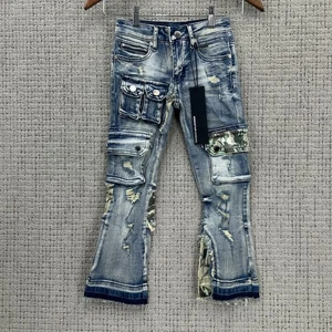 Rockstar Original Kinder Jeans Cargo Distressed Camo Blau Größe 5T Flare Denim Neu mit Etikett - Bild 1 von 11
