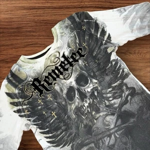 Affliction Remetee Größe Medium Baumwolle Thermo LS Totenkopf grau - Bild 1 von 7